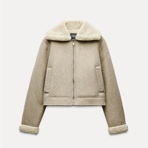 Zara Contrast Faux Shearling Aviator Combined Jacket Size M. NWOT